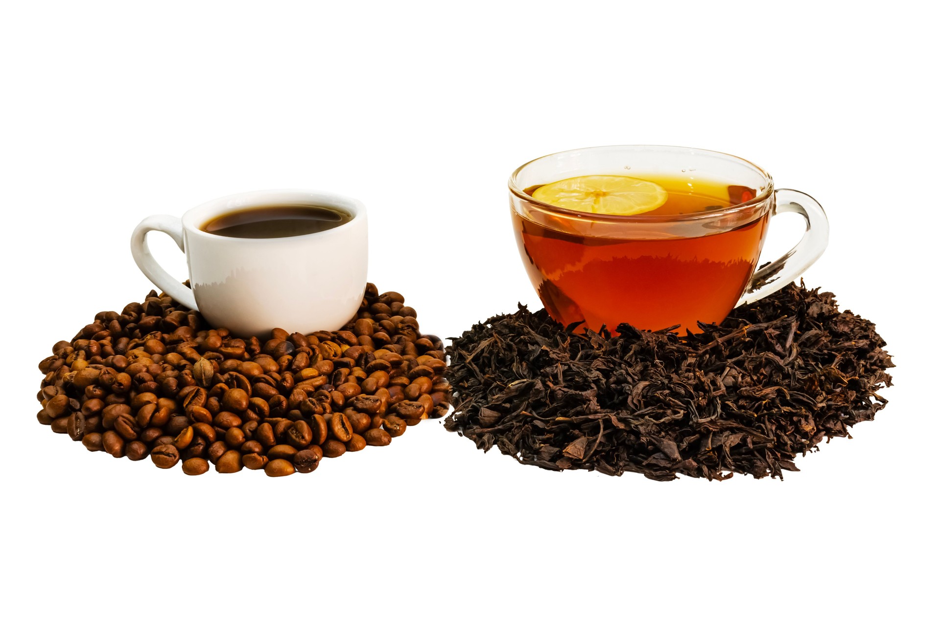 Tea and coffee on isolated background